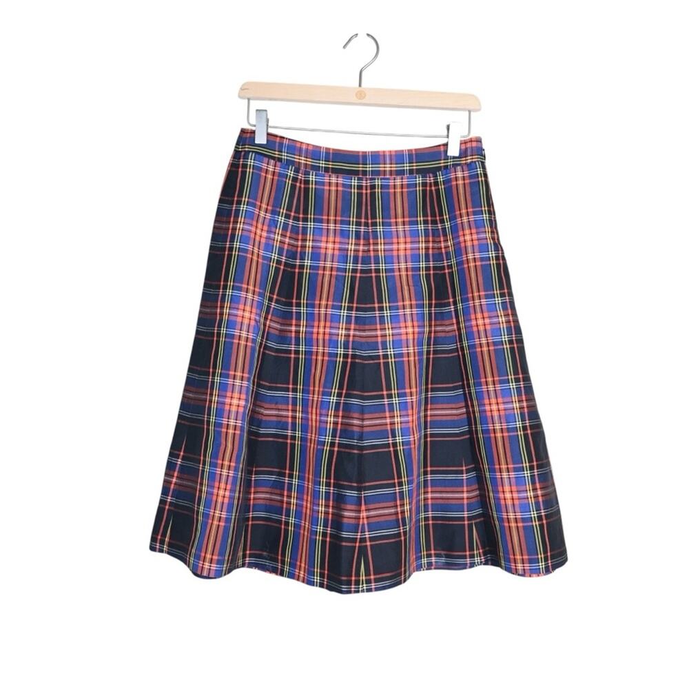 J. Crew Womens 2 Plaid Lined Pleated Skirt 100% Silk